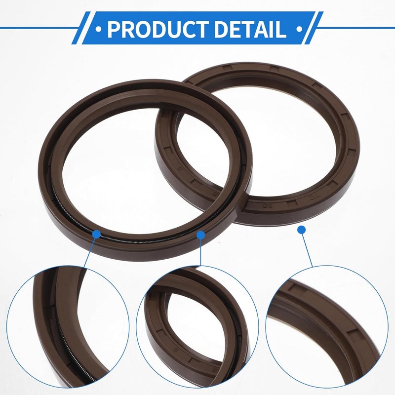 VekAuto Universal Oil Seal TC Double Lip W Steel Spring Seal Ring Rotary Shaft Seal 55x68x8mm High Pressure FKM Rubber Brown 2 Pcs - Image 5